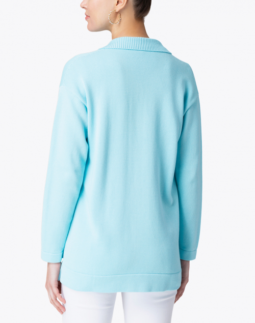 Back image - Leggiadro - Light Turquoise Cotton Knit Cardigan