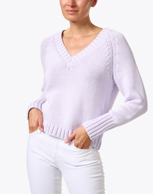 Front image - White + Warren - Purple Cotton V-Neck Sweater