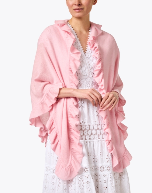 Front image - Minnie Rose - Pink Cashmere Signature Ruffle Shawl
