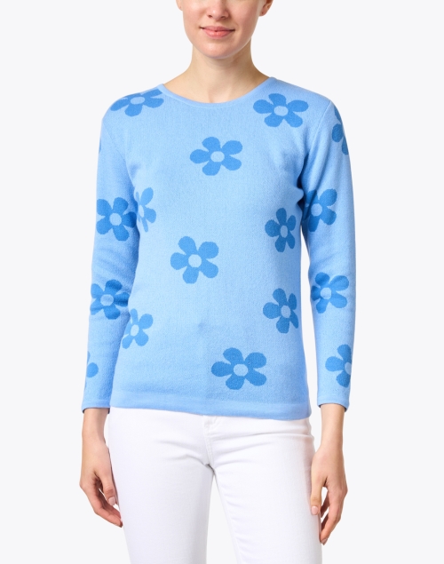 Front image - Blue - Light Blue Floral Cotton Sweater