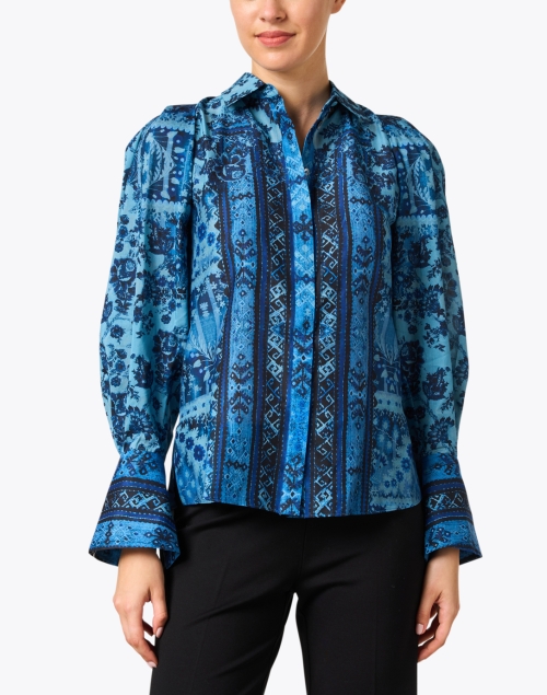 Front image - Kobi Halperin - Lulu Blue Print Cotton Silk Blouse