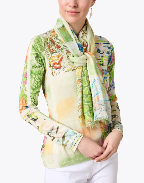 Green Floral Print Cashmere Silk Scarf