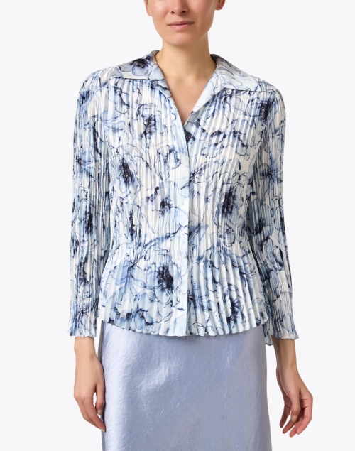 Front image - Vince - Blue and White Print Pleated Blouse