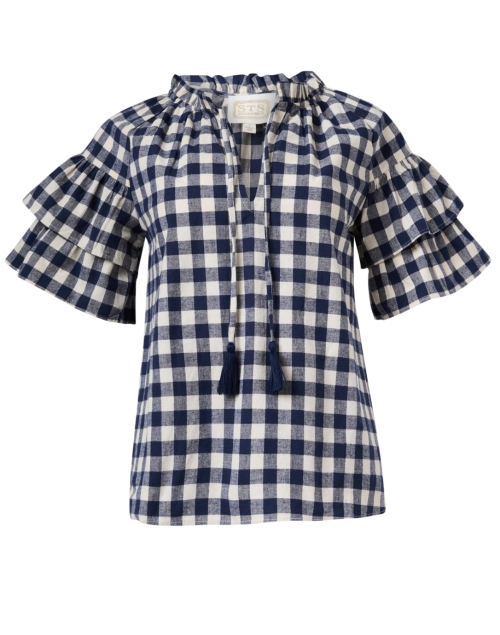 Product image - Sail to Sable - Navy Gingham Cotton Blouse