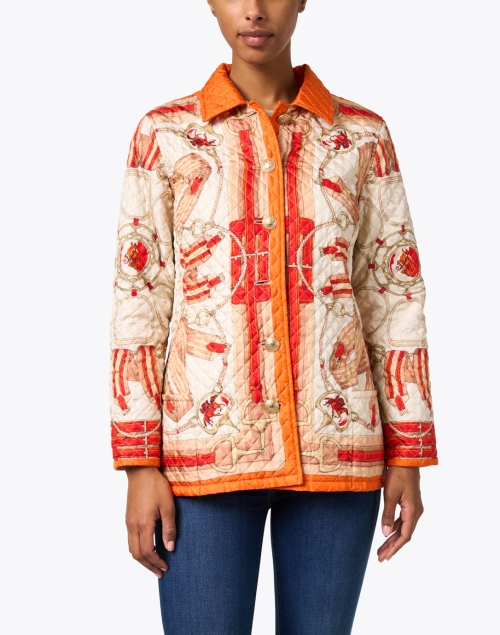 Front image - Rani Arabella - Orange Stirrup Printed Silk Quilted Jacket 