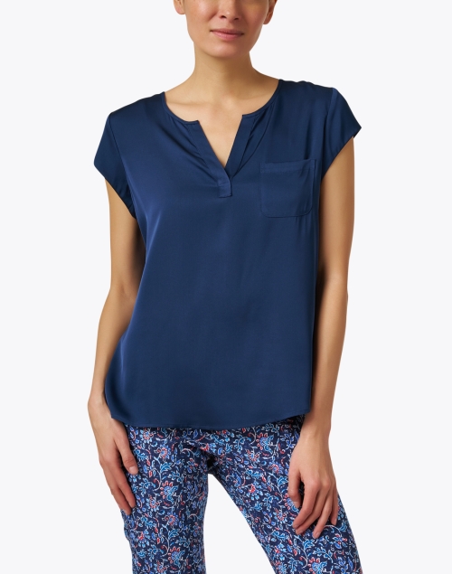 Front image - Repeat Cashmere - Navy Silk Blend Blouse