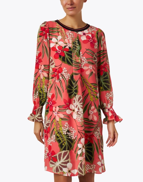 Front image - Marc Cain - Coral Floral Print Shift Dress