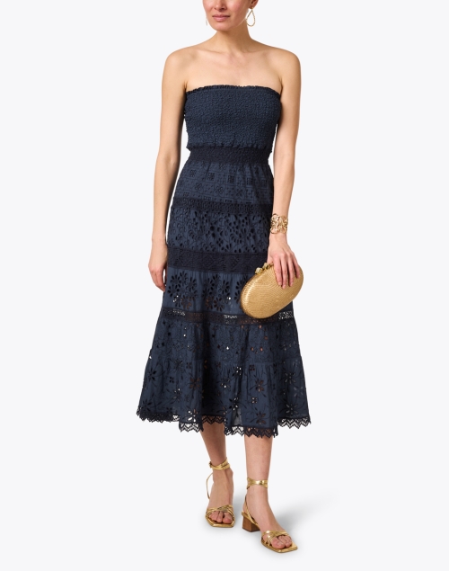 Navy Embroidered Cotton Eyelet Dress