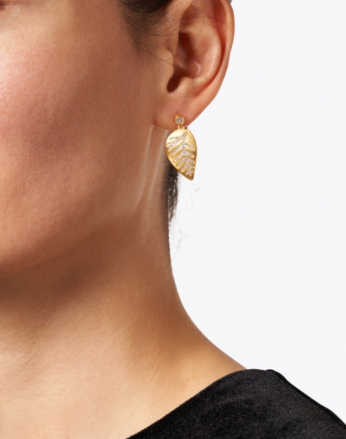 Passage Gold and White Topaz Leaf Drop Earrings