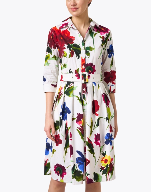 Front image - Samantha Sung - Audrey White Multi Floral Print Stretch Cotton Dress