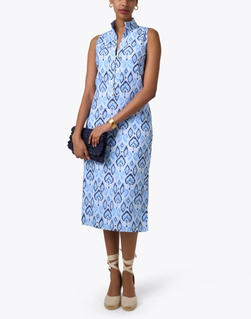 Blue Ikat Print Silk Cotton Tunic Dress