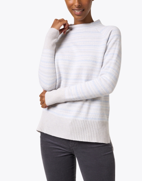 Front image - Kinross - Blue and Grey Striped Cashmere Sweater