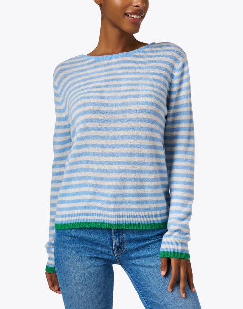 Front image - Jumper 1234 - Blue and Green Stripe Cashmere Sweater