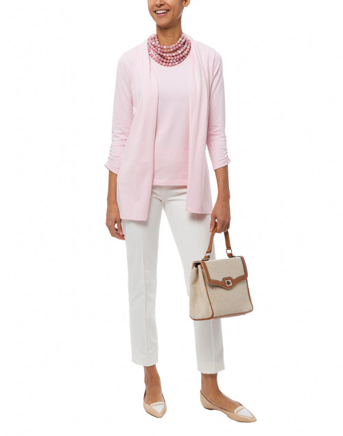 Pale Pink Ruched Sleeve Cotton Cardigan