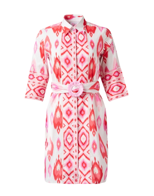 Product image - Bella Tu - Red and Pink Ikat Print Cotton Shirt Dress