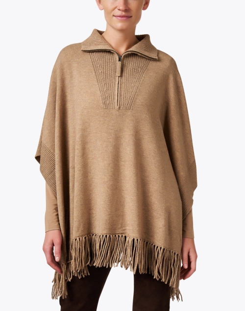 Front image - Repeat Cashmere - Camel Quarter Zip Wool Cashmere Poncho