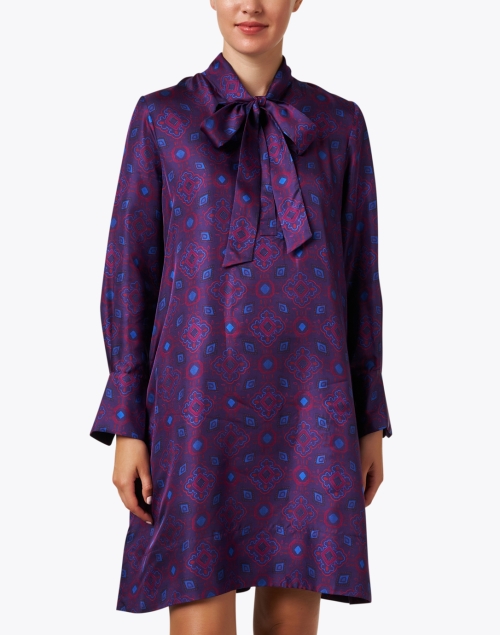 Front image - Rosso35 - Purple Print Silk Dress