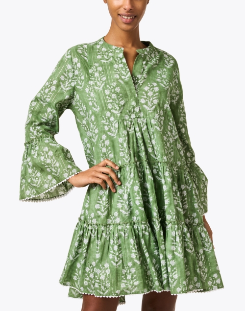 Front image - Juliet Dunn - Green Floral Print Cotton Dress