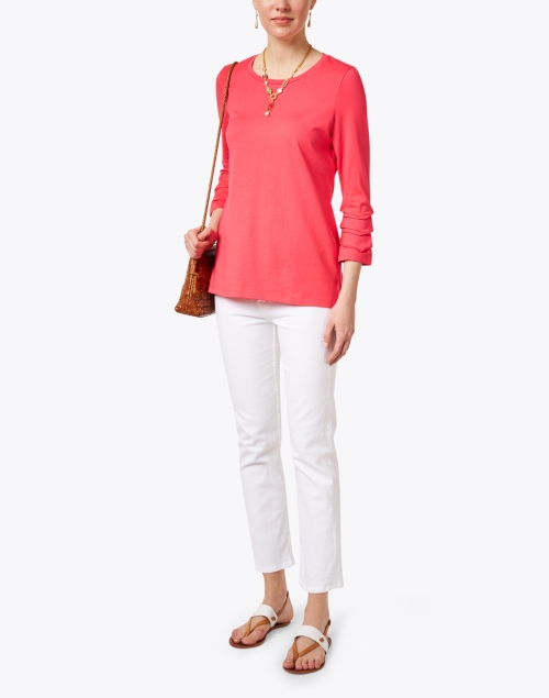 Coral Pink Pima Cotton Ruched Sleeve Tee