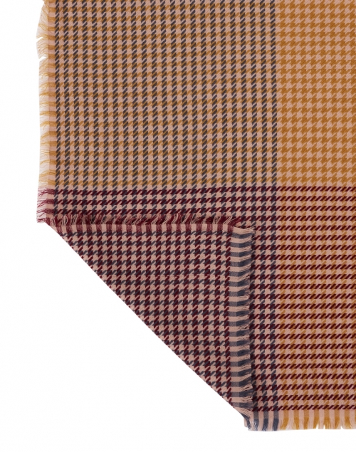 Front image - Jane Carr - Brown, Burgundy, and Orange Houndstooth Wool Scarf