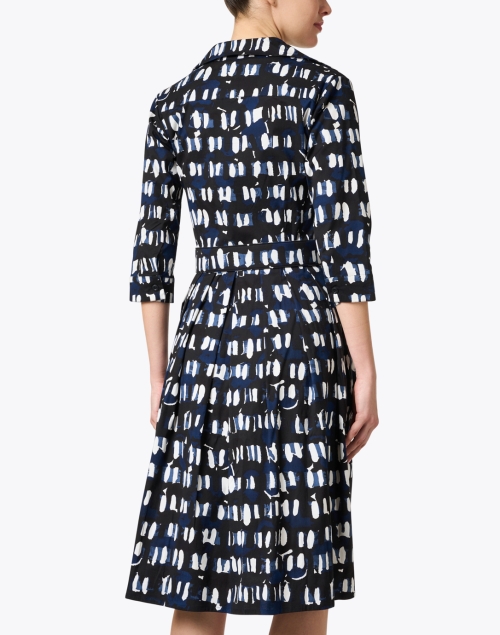 Back image - Samantha Sung - Audrey Navy and Ivory Print Stretch Cotton Dress