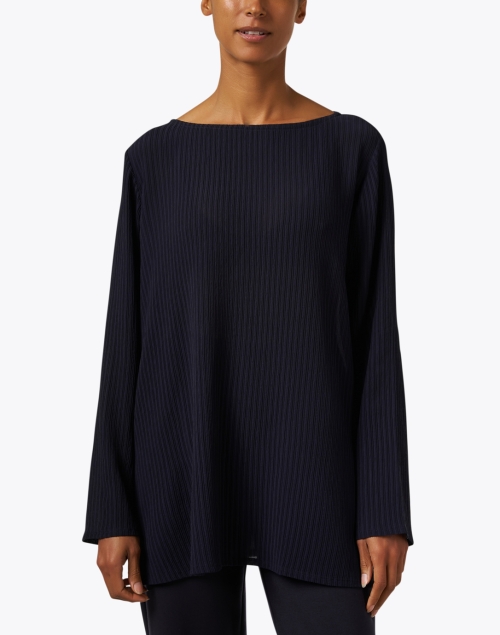 Front image - Eileen Fisher - Navy Silk Tunic Top