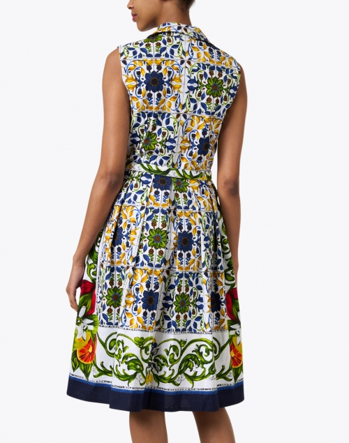 Back image - Samantha Sung - Audrey Indigo Tile Print Stretch Cotton Dress
