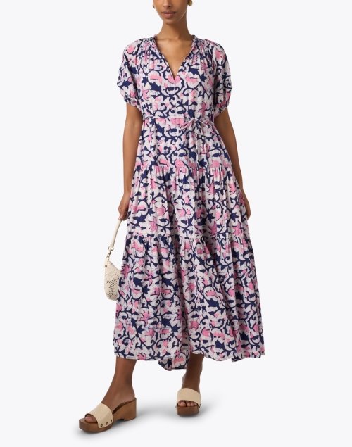 Uva Navy and Pink Print Cotton Dress