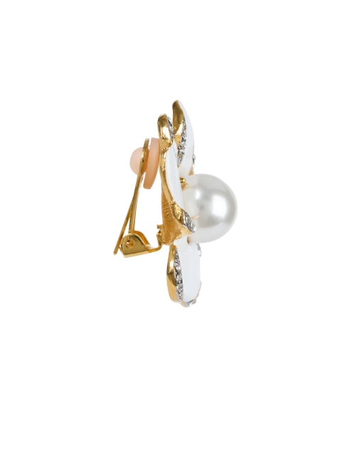 Back image - Kenneth Jay Lane - Pearl and Rhinestone Flower Clip Earrings