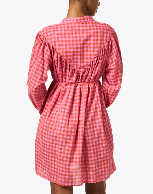 Back image - Xirena - Winnie Orange and Pink Check Shirt Dress