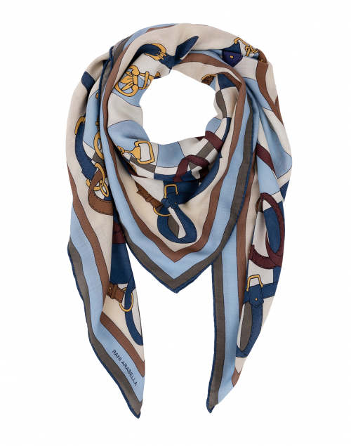 Rani Arabella - Blue and Beige Saddle Printed Silk Cashmere Scarf