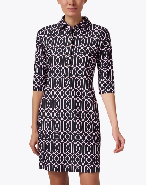Front image - Jude Connally - Susanna Navy and Pink Geo Print Dress