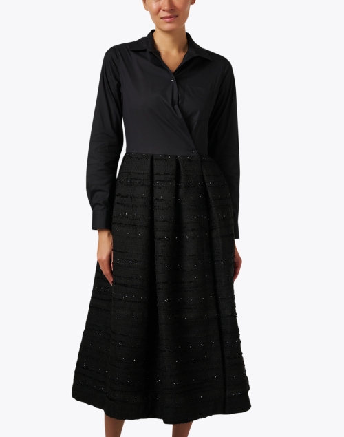 Front image - Sara Roka - Elenat Black Poplin and Tweed Skirt Dress