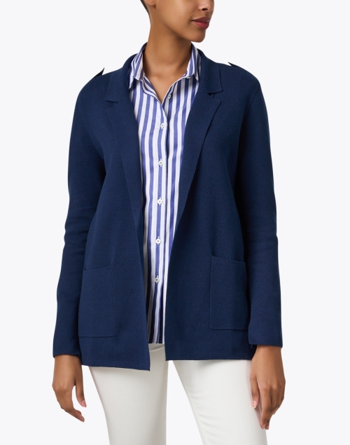 Front image - Kinross - Navy Cotton Cashmere Cardigan