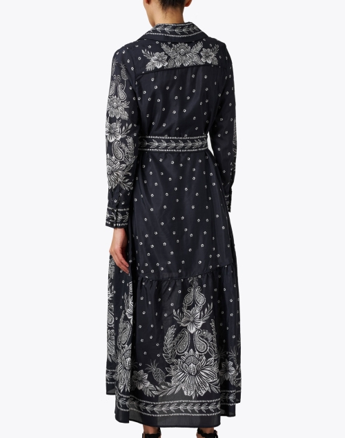 Back image - Farm Rio - Paisley Black Floral Print Dress