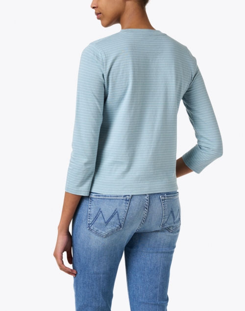 Back image - Vince - Aqua and Off-White Striped Cotton Tee