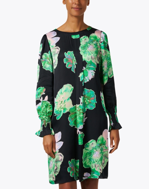Front image - Marc Cain - Black and Green Floral Print Dress