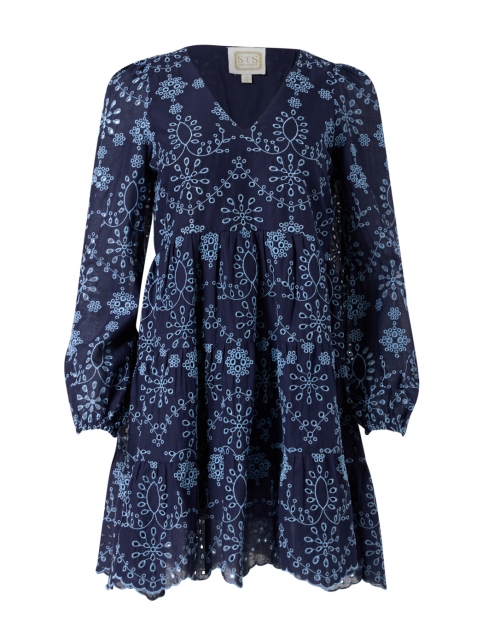 Sail to Sable - Navy and Blue Embroidered Cotton Dress