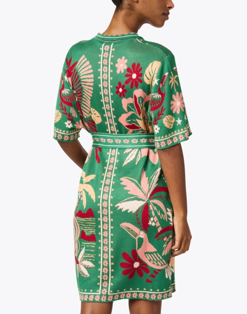 Back image - Farm Rio - Green Multi Intarsia Knit Shirt Dress