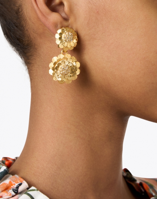 Gold with Crystal Cluster Flower Clip Earrings