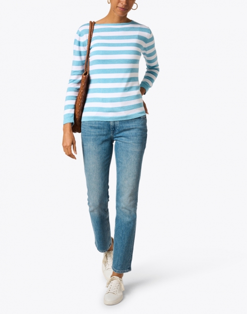 Blue and White Stripe Cotton Boatneck Sweater