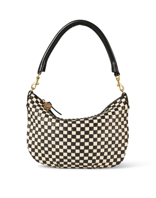 CLARE V Petit Moyen Messenger in Black & Cream Woven Checker