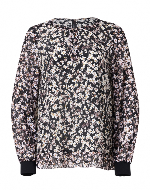 Marc Cain - Ivory and Black Floral Silk Blend Top