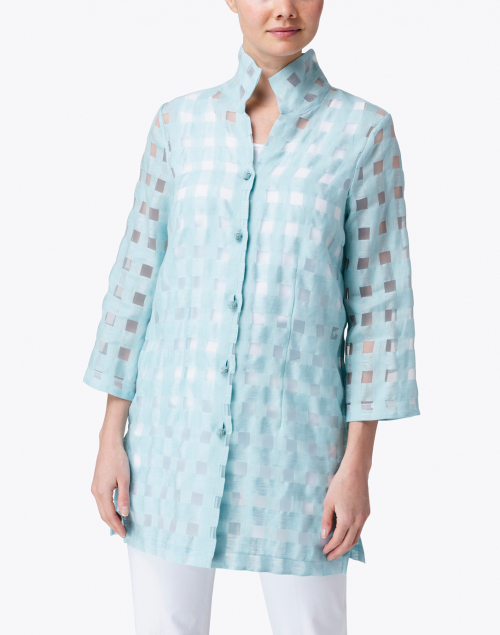 Front image - Connie Roberson - Rita Seafoam Sheer Plaid Linen Shirt