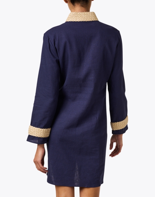 Back image - Sail to Sable - Navy and Gold Linen Tunic Dress
