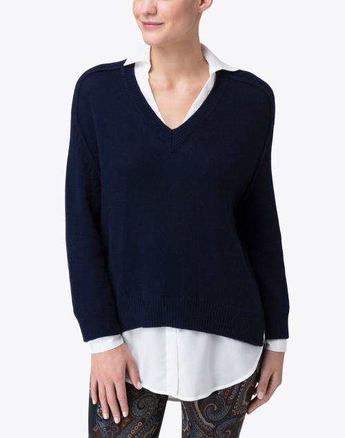 Brochu Walker - Midnight Navy Sweater with White Underlayer 