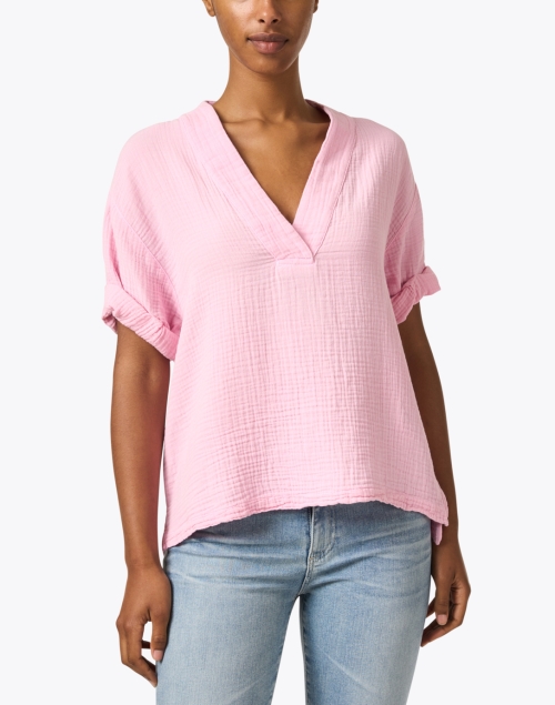 Front image - Xirena - Avery Pink Cotton V-Neck Top