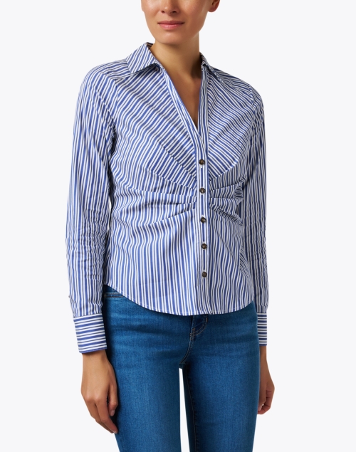 Front image - Veronica Beard - Joelle Blue and White Striped Blouse 