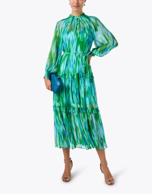 Maren Blue and Green Print Chiffon Dress