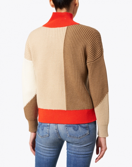 BOSS Hugo Boss - Falisha Camel, Red and White Colorblock Sweater